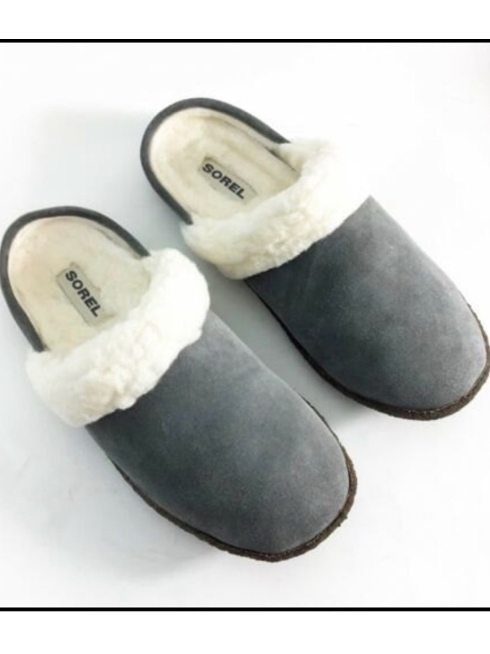 Sorel Nakiska Slide Slippers Suede Leather Upper Gray/Cream Women’s Size 7